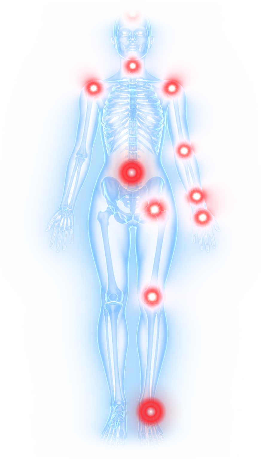 Front-view body diagram with tappable regions